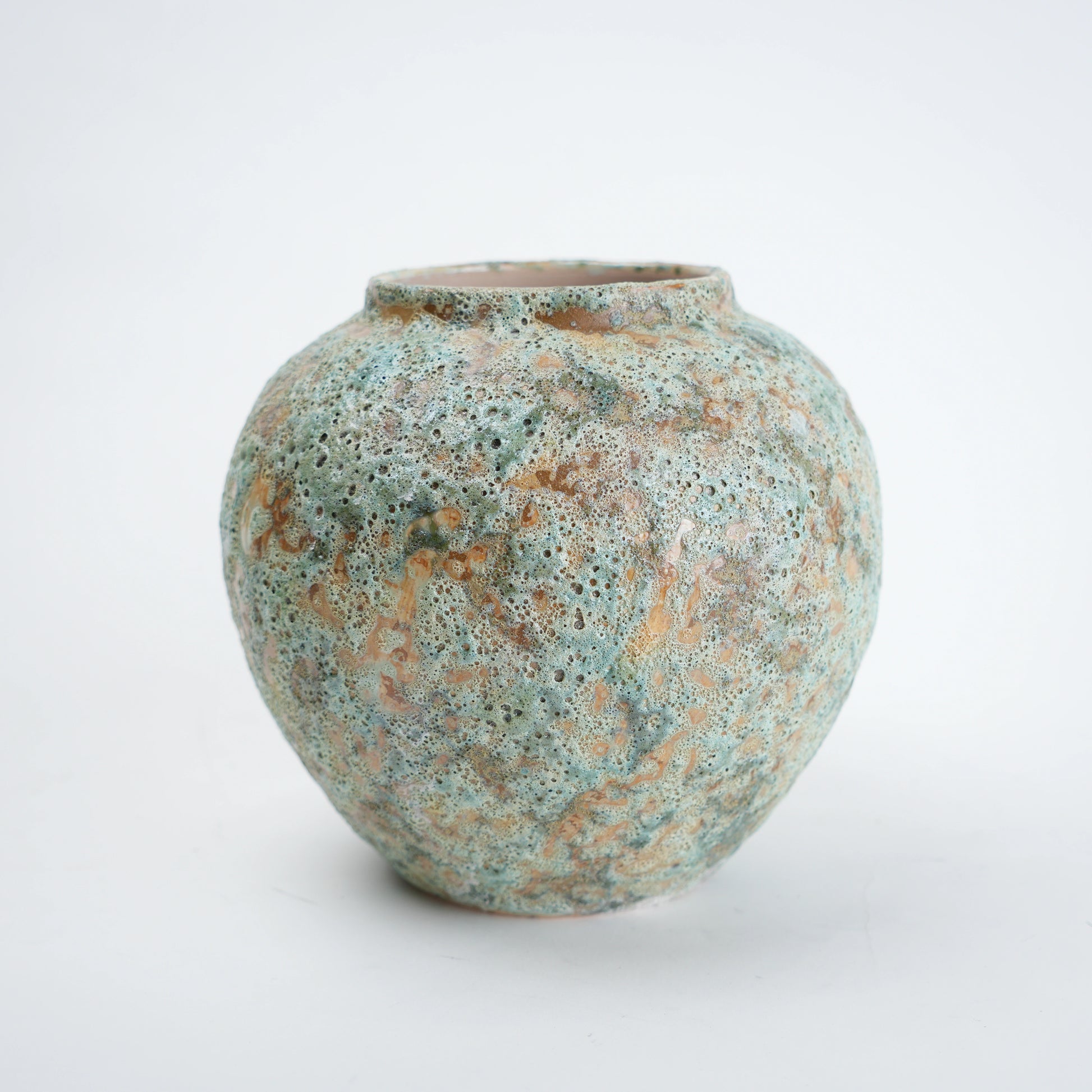 Speckled aqua ginger jar vase, 3/4 view