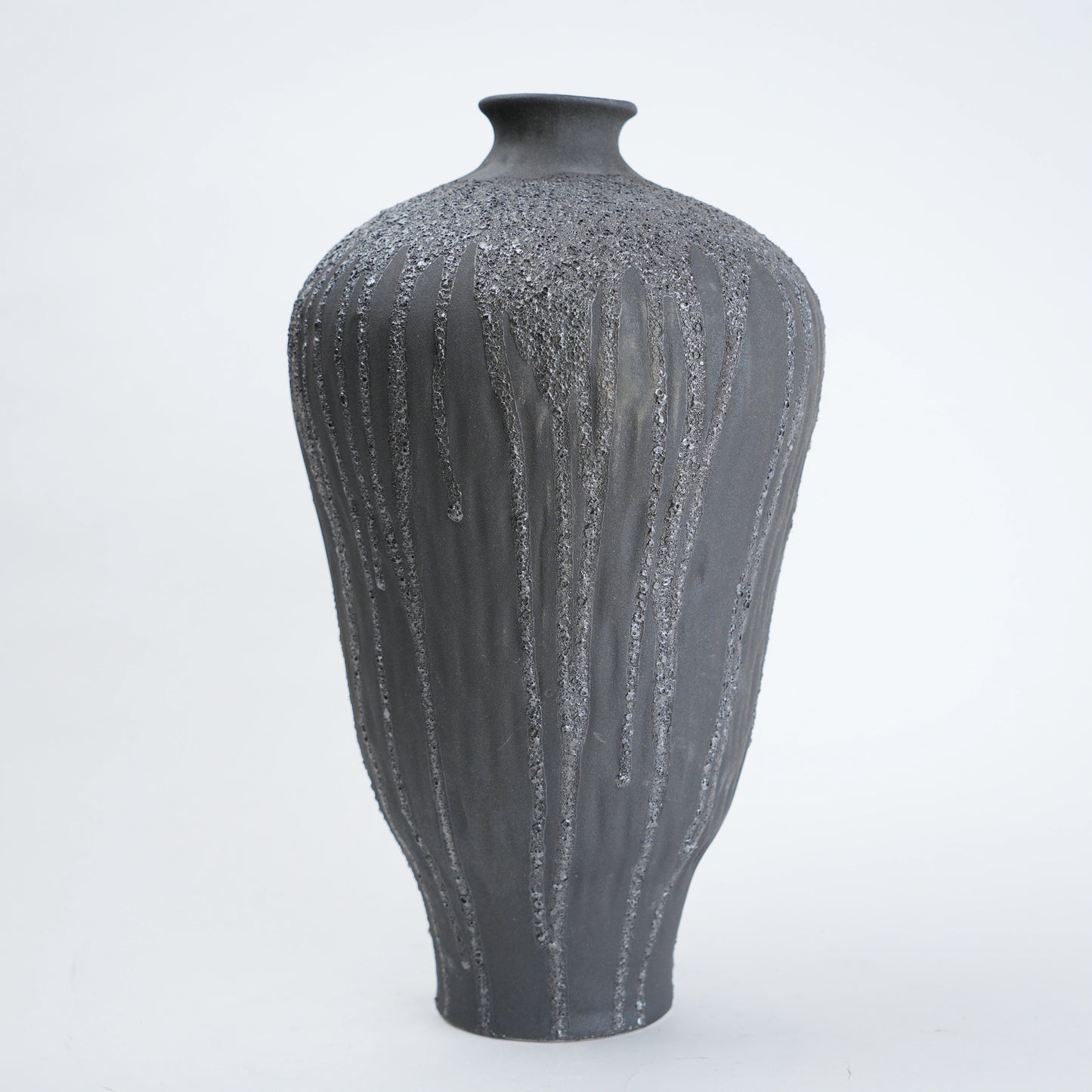 Tall charcoal drip meiping vase, front