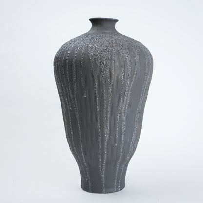 Tall charcoal drip meiping vase, front