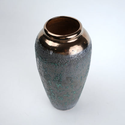 Green charcoal vase, copper rim top-down
