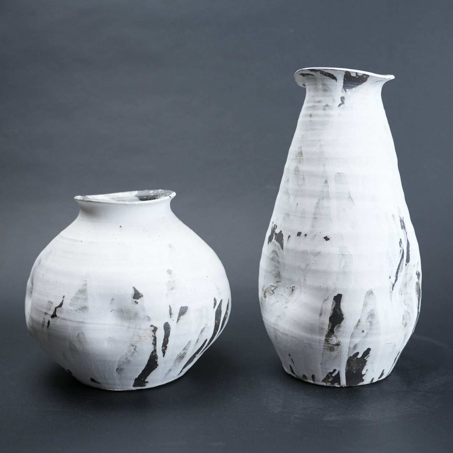 ivory ash ceramic vase with charcoal brush texture modern decor