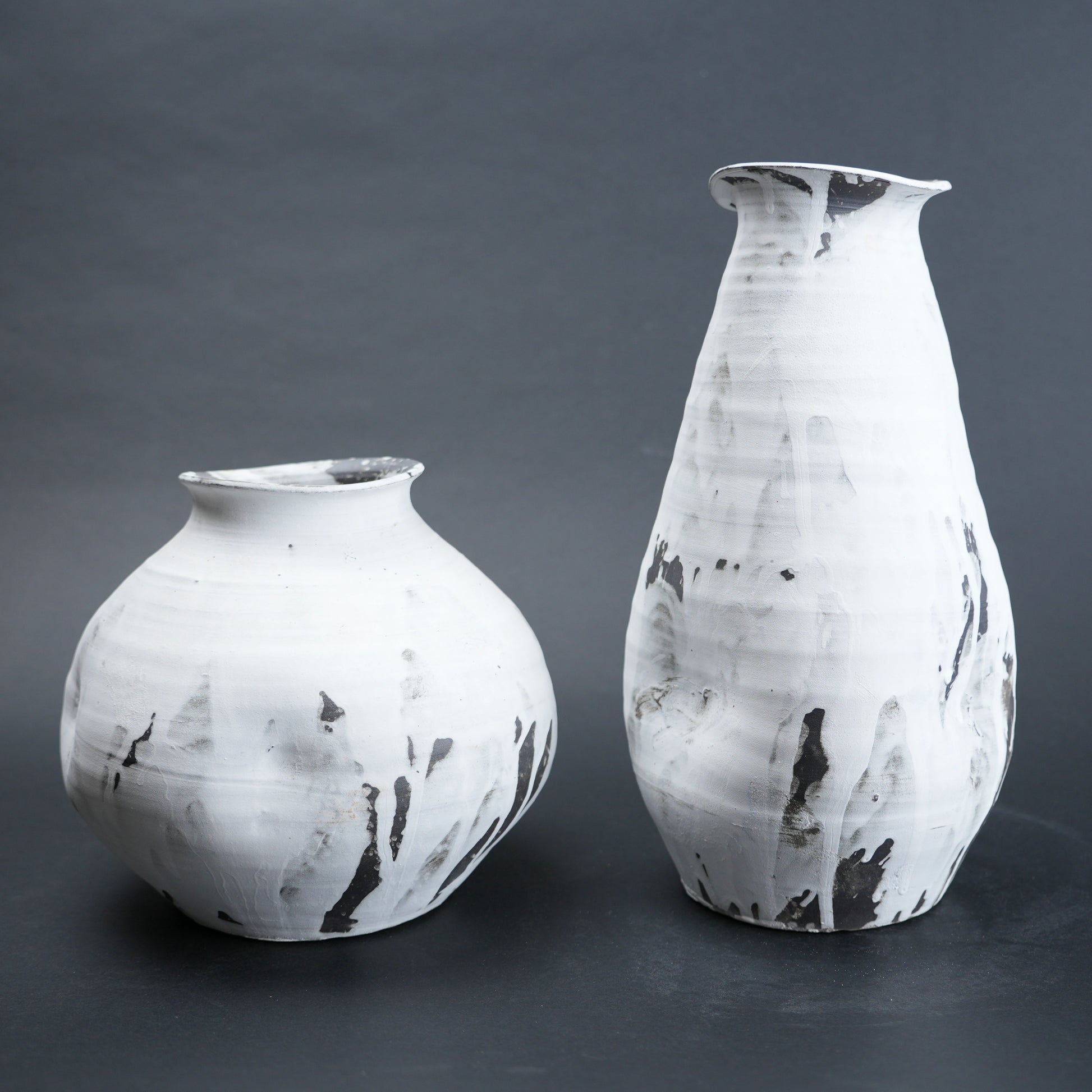 ivory ash ceramic vase with charcoal brush texture modern decor
