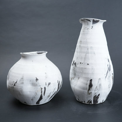 ivory ash ceramic vase with charcoal brush texture modern decor