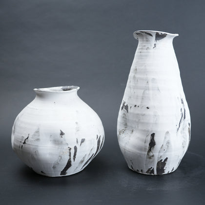 ivory ash ceramic vase with charcoal brush texture modern decor