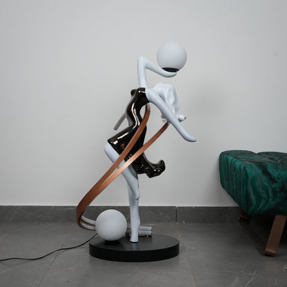 abstract human lamp with glowing orb and LED ring modern decor