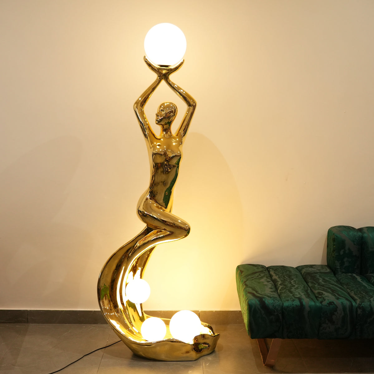 human sculpture floor lamp with globe lights luxury decor