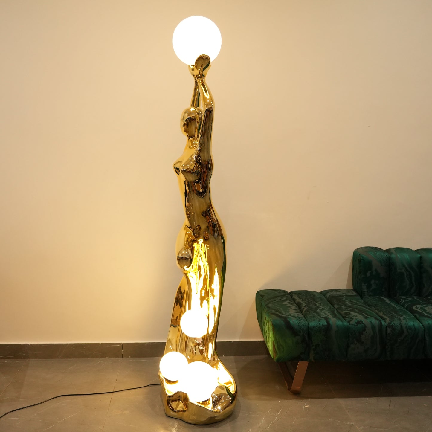 human sculpture floor lamp with globe lights luxury decor