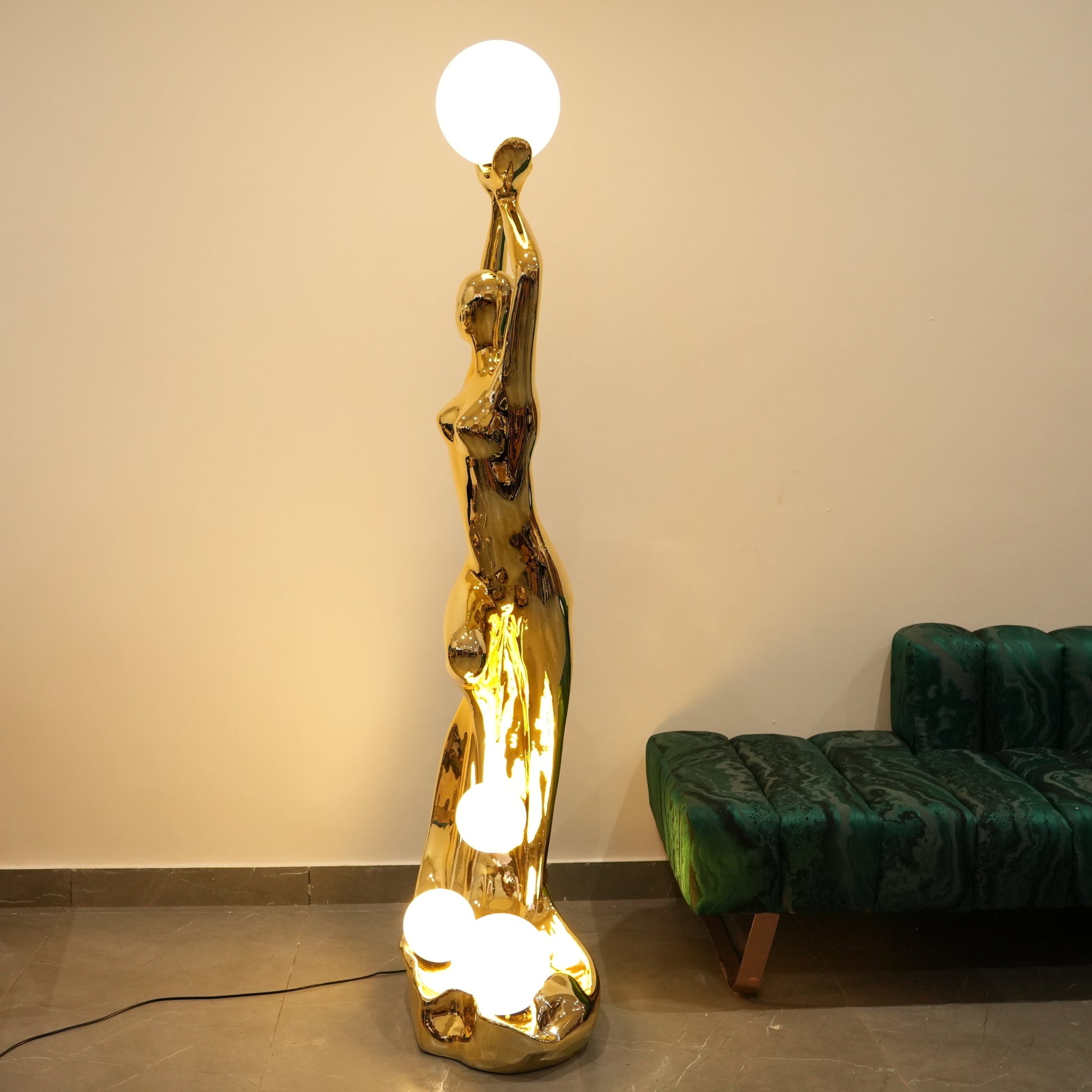 human sculpture floor lamp with globe lights luxury decor