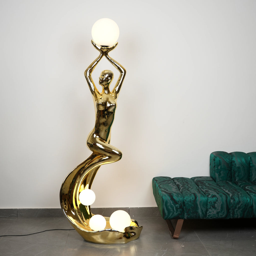 Radiant Muse Sculpture Floor Lamp styled in modern interior setting