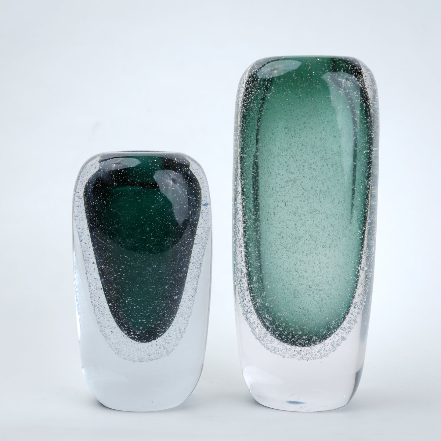 Green vase duo, teal cores, scale shot