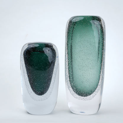 Green vase duo, teal cores, scale shot