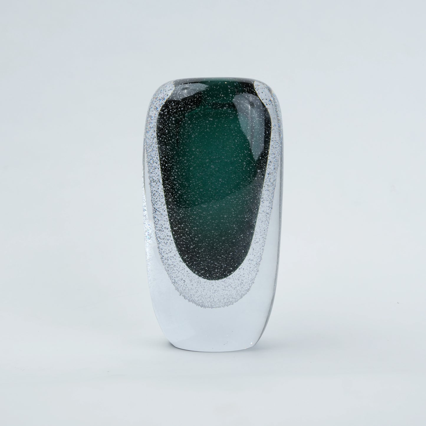 Green vase, single tall emerald, front shot