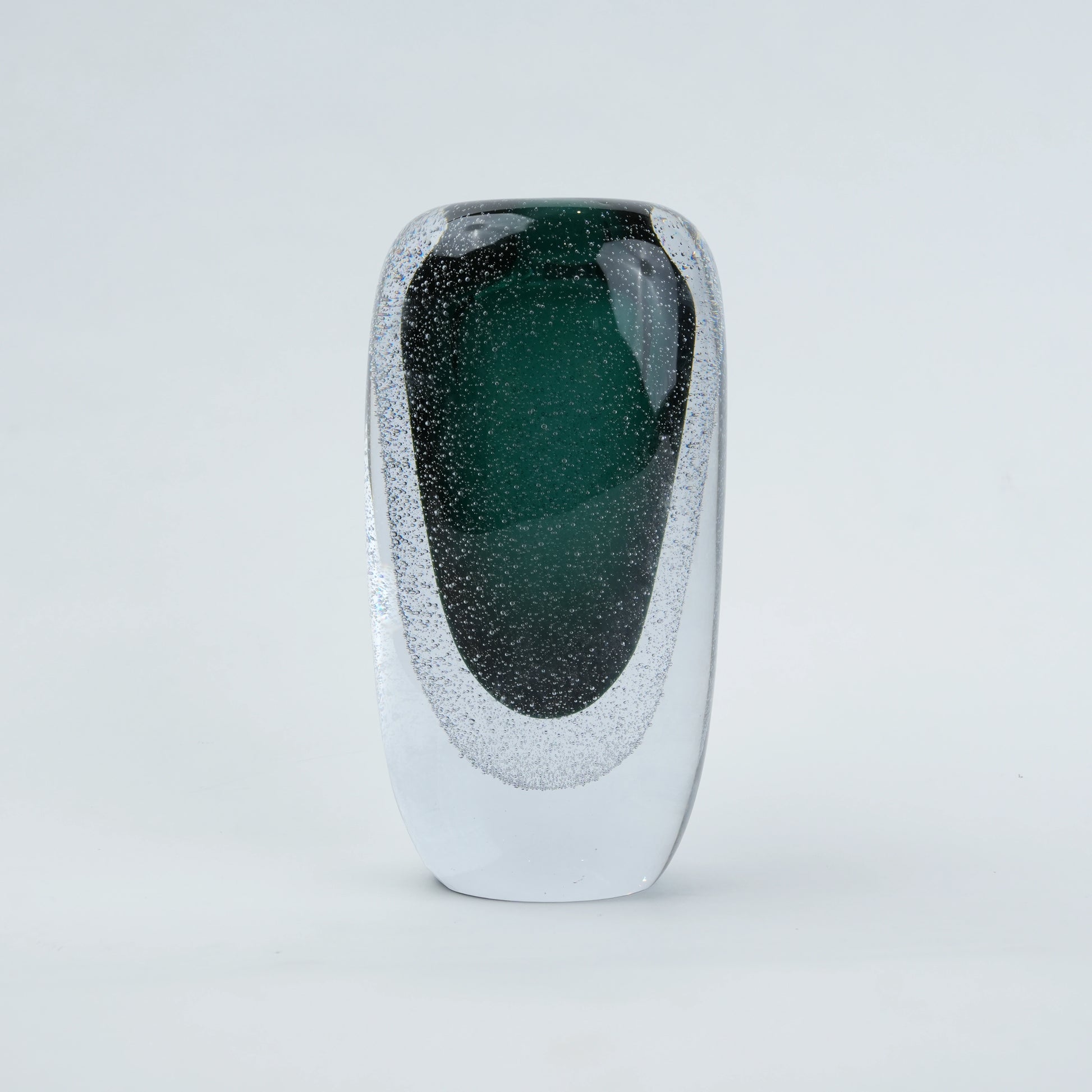 Green vase, single tall emerald, front shot