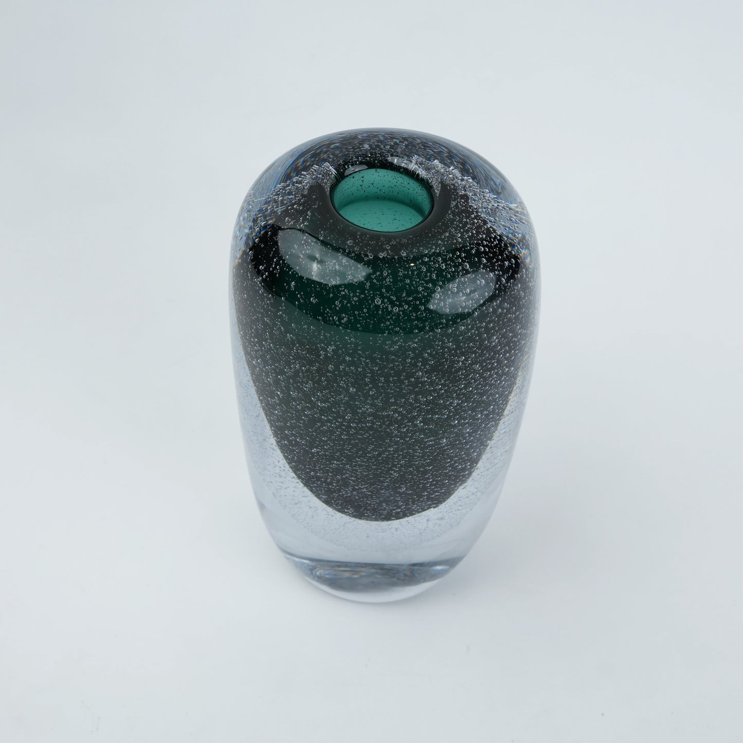 Green teardrop vase, top-down detail