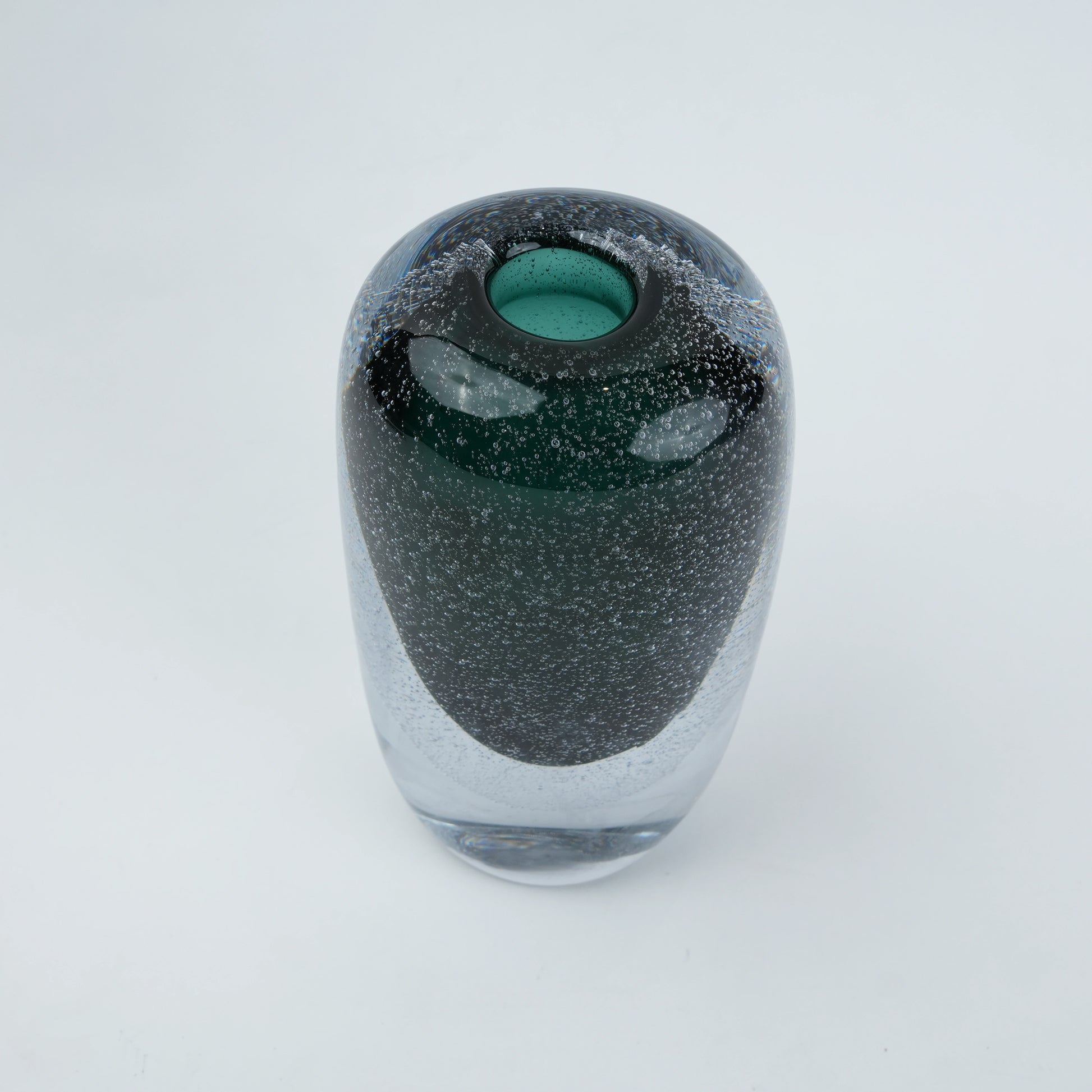 Green teardrop vase, top-down detail