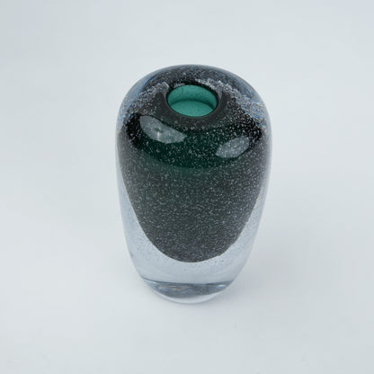 Green teardrop vase, top-down detail