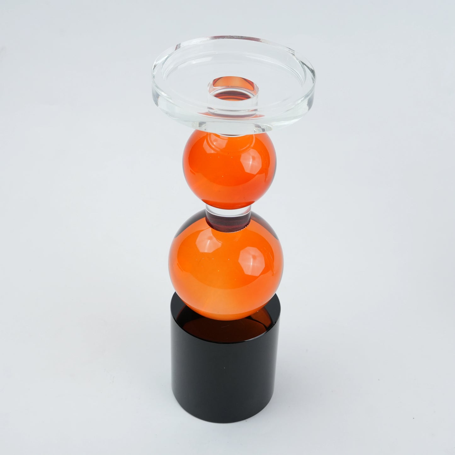 Orb candle holder, stacked orange, angled