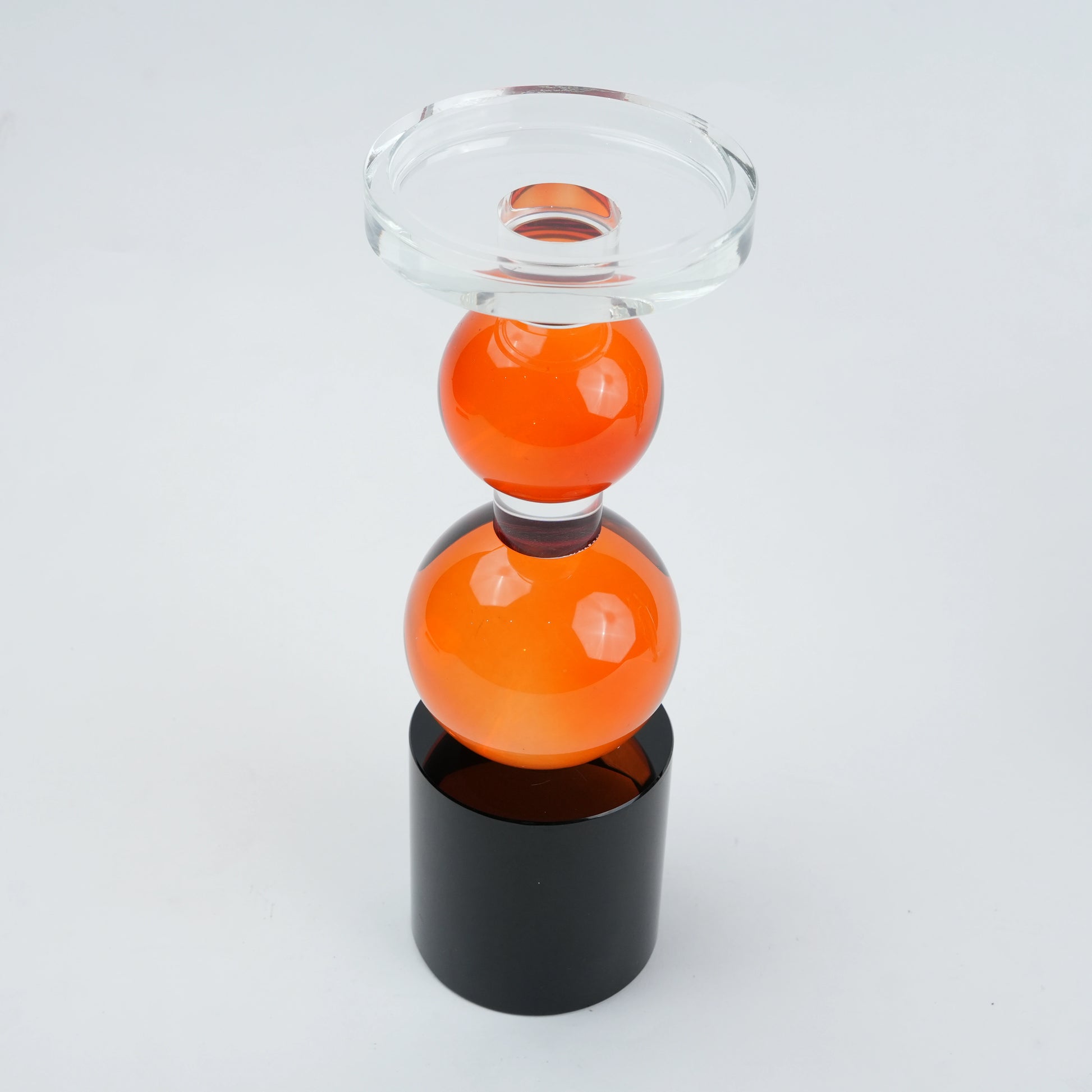 Orb candle holder, stacked orange, angled