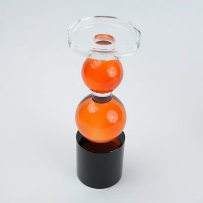 Orb candle holder, stacked orange, angled