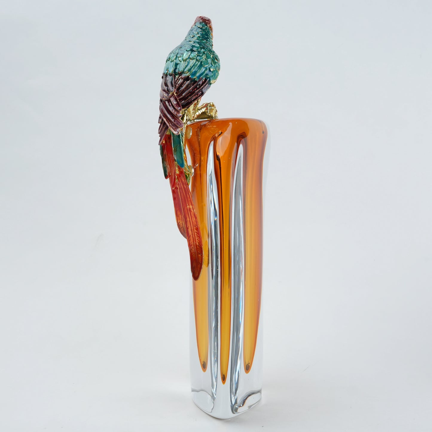 Parrot vase, chrome ribbed body, side angle