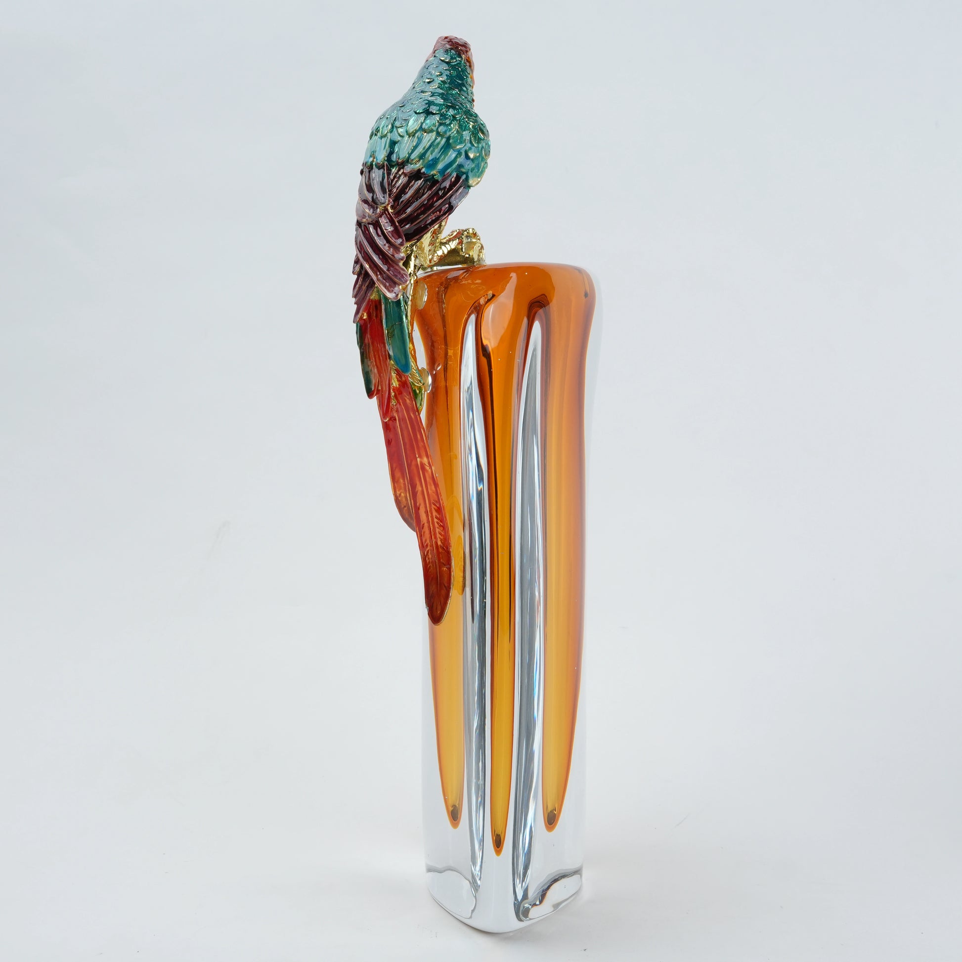 Parrot vase, chrome ribbed body, side angle