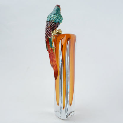 Parrot vase, chrome ribbed body, side angle