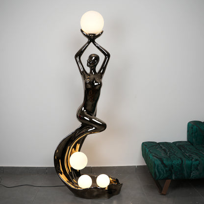 luxury sculptural floor lamp with multiple orb lights