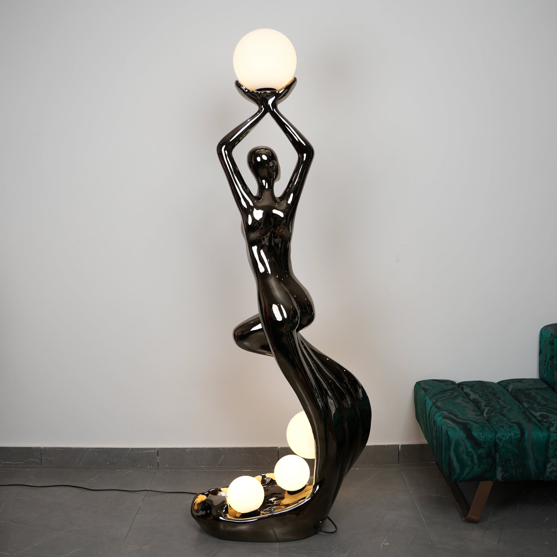 luxury sculptural floor lamp with multiple orb lights