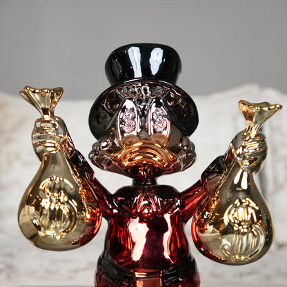 metallic duck character decor with gold money bag design