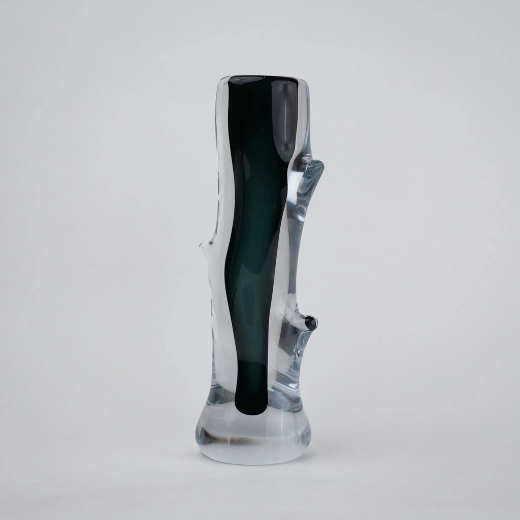 Dark teal stem vase front w/ side protrusions