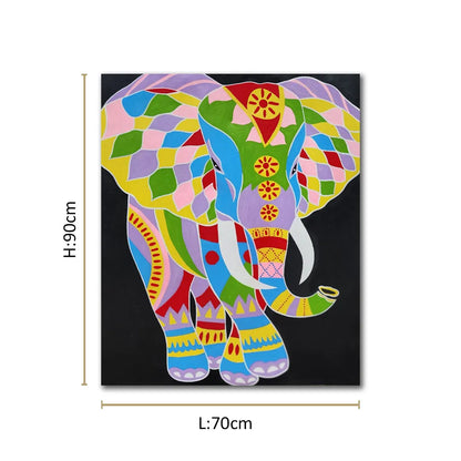 Colorful elephant canvas painting with vibrant geometric artwork for modern luxury wall décor interiors