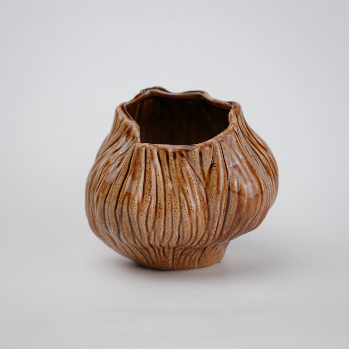 Brown textured ceramic vases with three unique shapes for modern rustic home decor styling