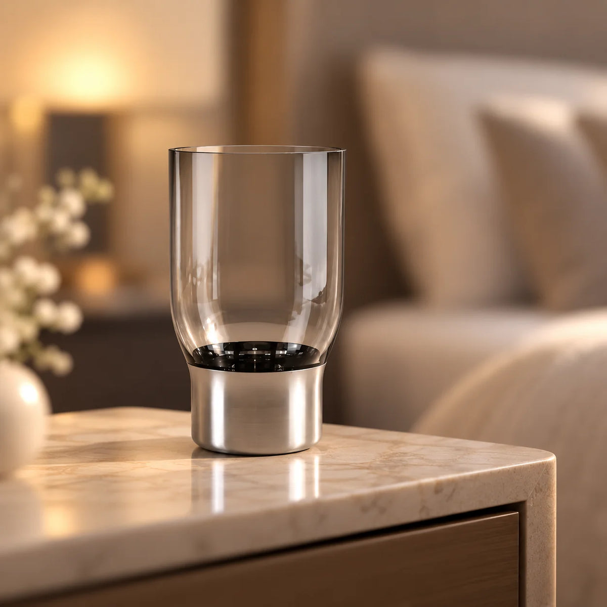 Shadow grey vase w/ chrome base, gradient bg