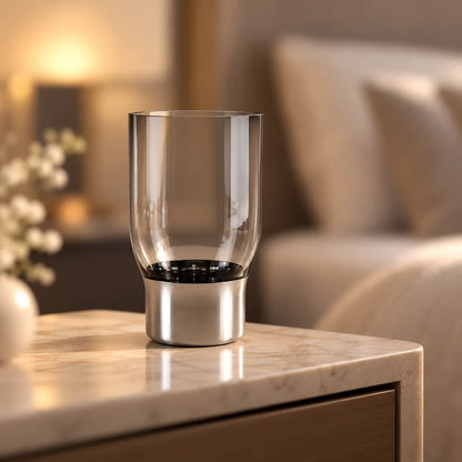 Shadow grey vase w/ chrome base, gradient bg