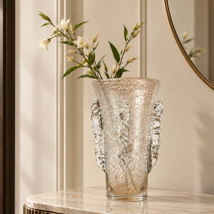Champagne glass vase w/ copper fleck drip ribs