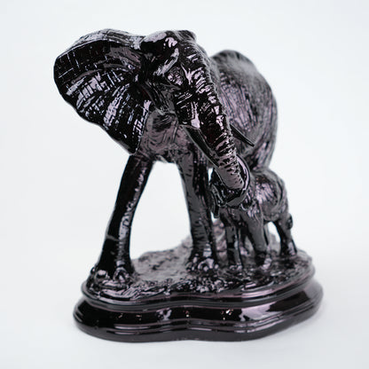 black elephant family figurine modern tabletop decor