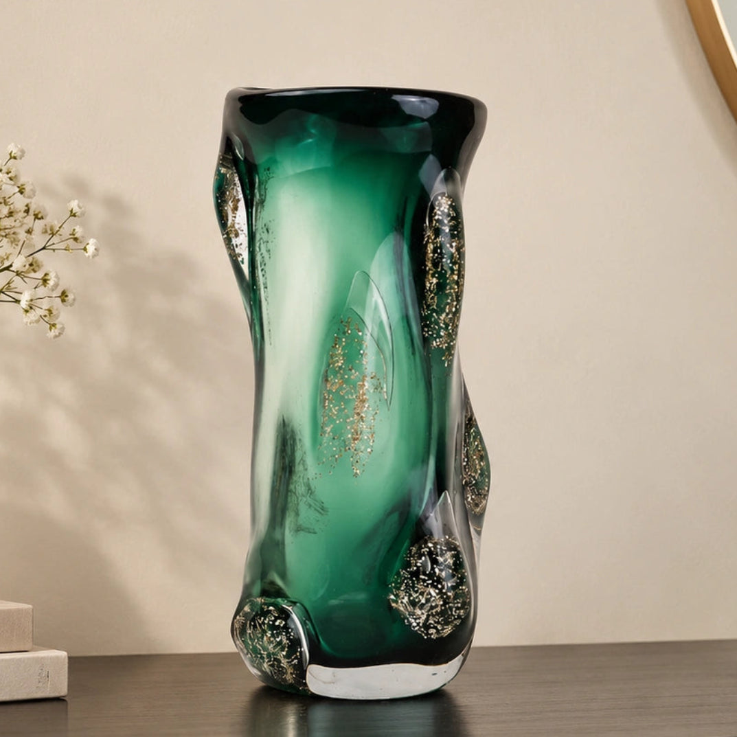 Emerald Aura Glass Vase