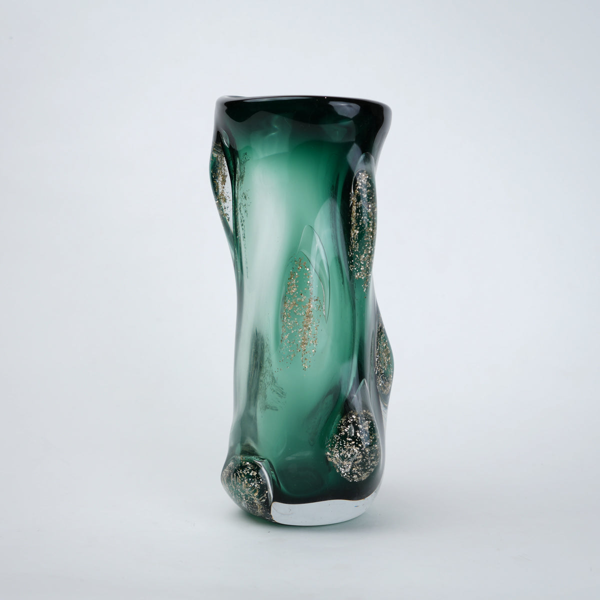Emerald Aura tall vase, front on grey