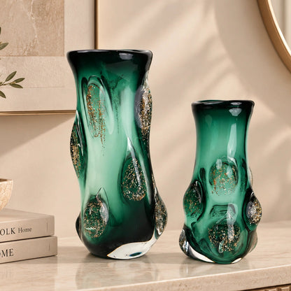 Emerald Aura Glass Vase