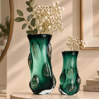 Emerald Aura Glass Vase
