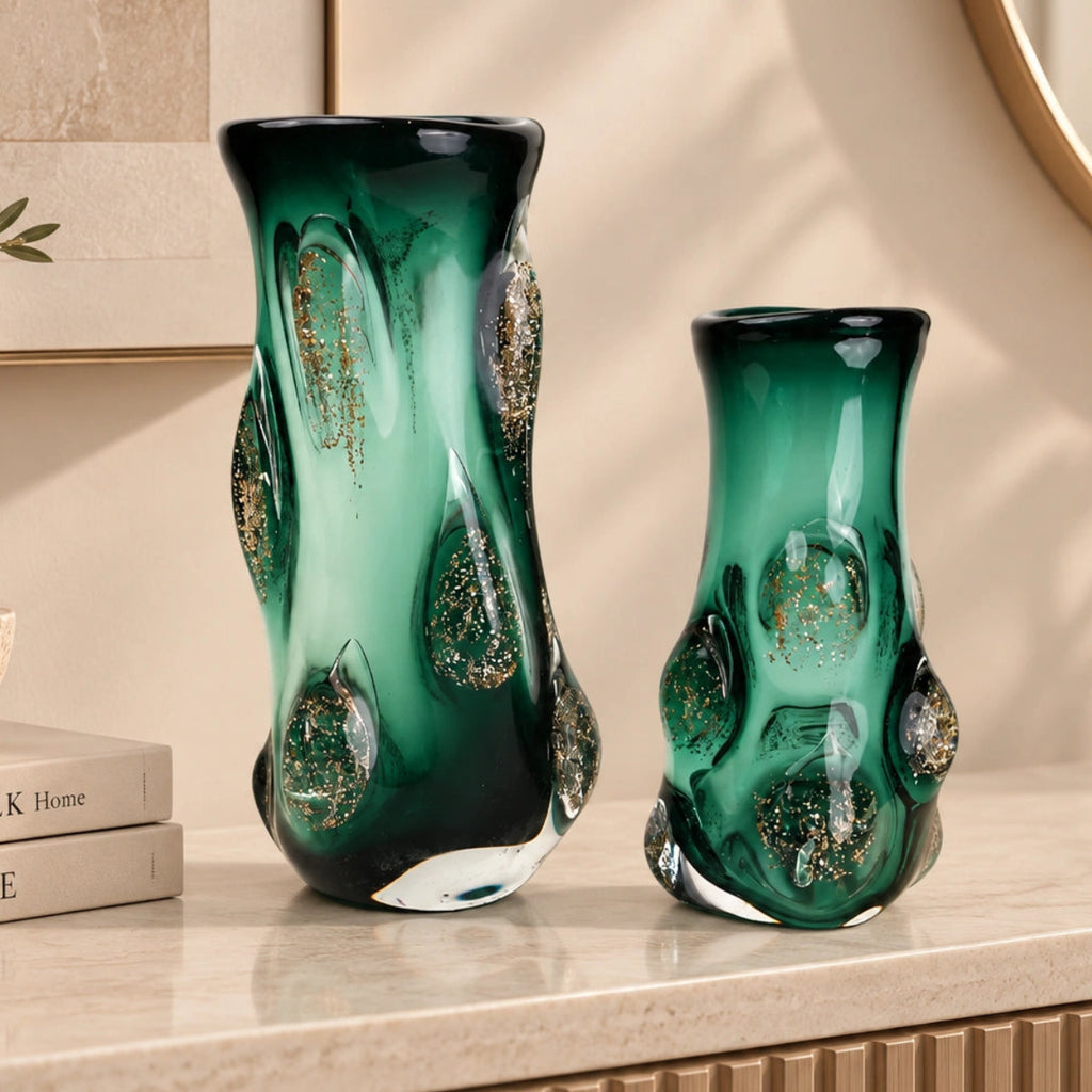 Emerald Aura Glass Vase