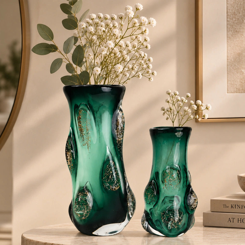 Emerald Aura Glass Vase