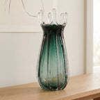 Emerald green glass vase with crown rim design available in small and big sizes for modern decor