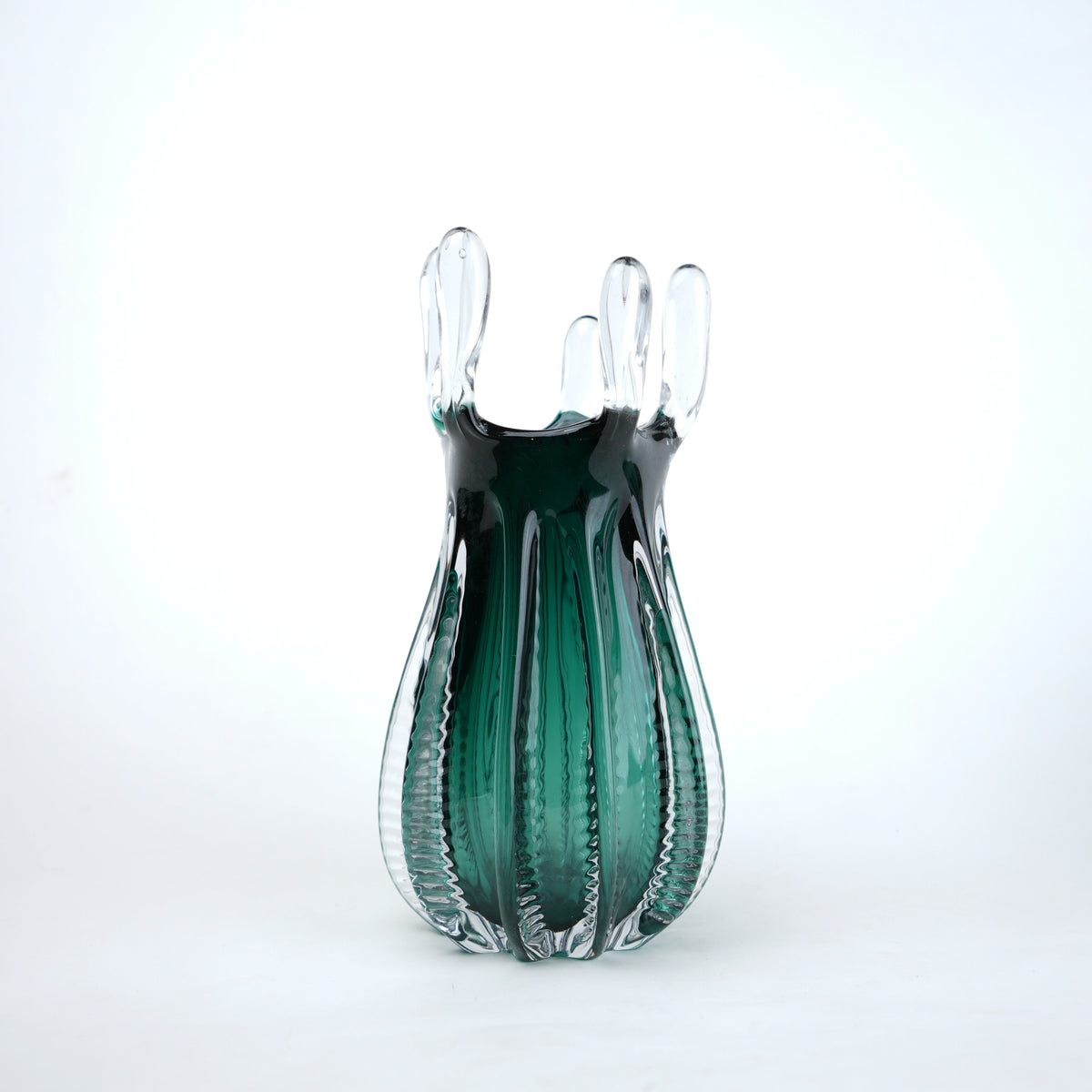 Emerald green glass vase with crown rim design available in small and big sizes for modern decor