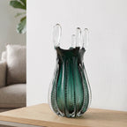 Emerald green glass vase with crown rim design available in small and big sizes for modern decor