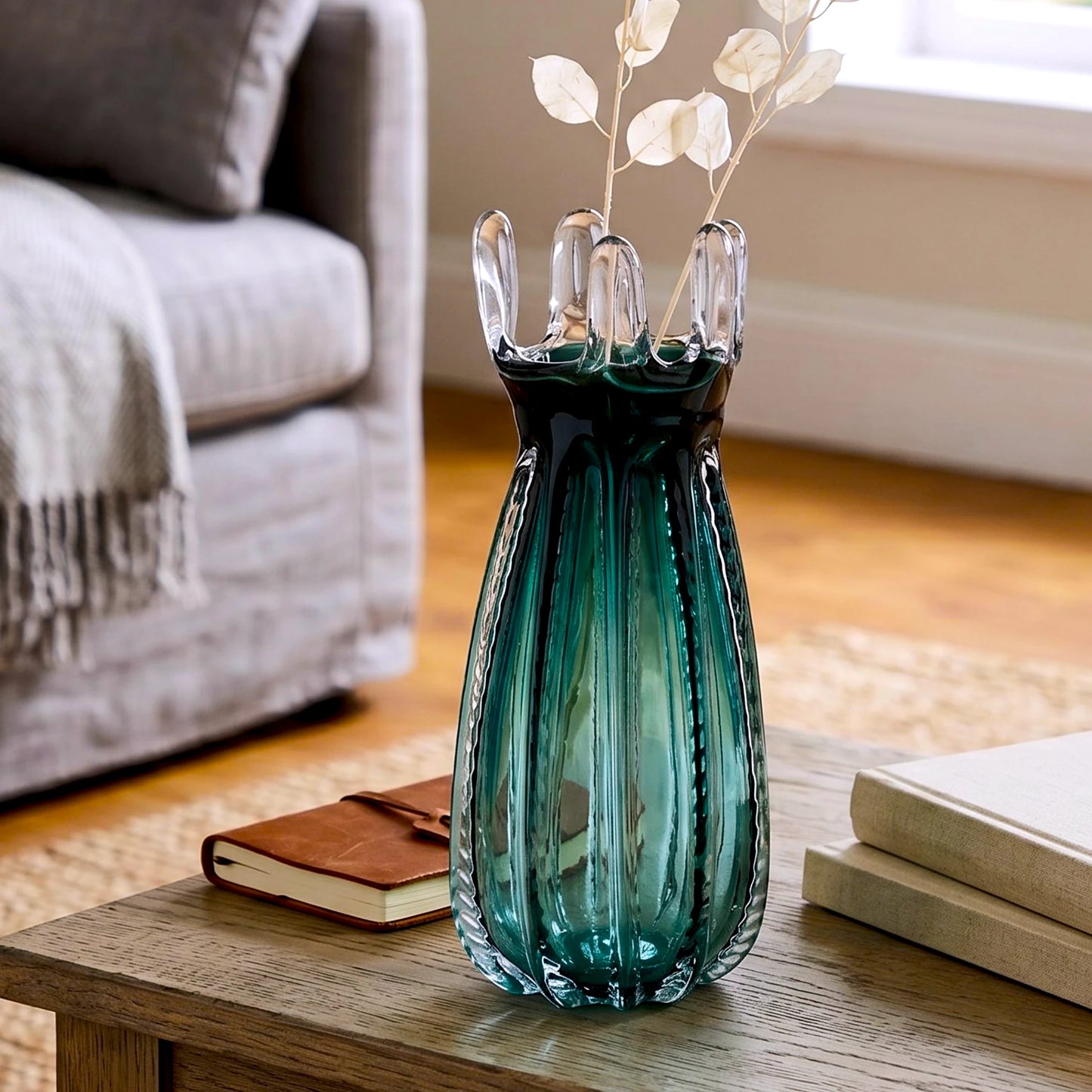 Emerald Crown Glass Vase