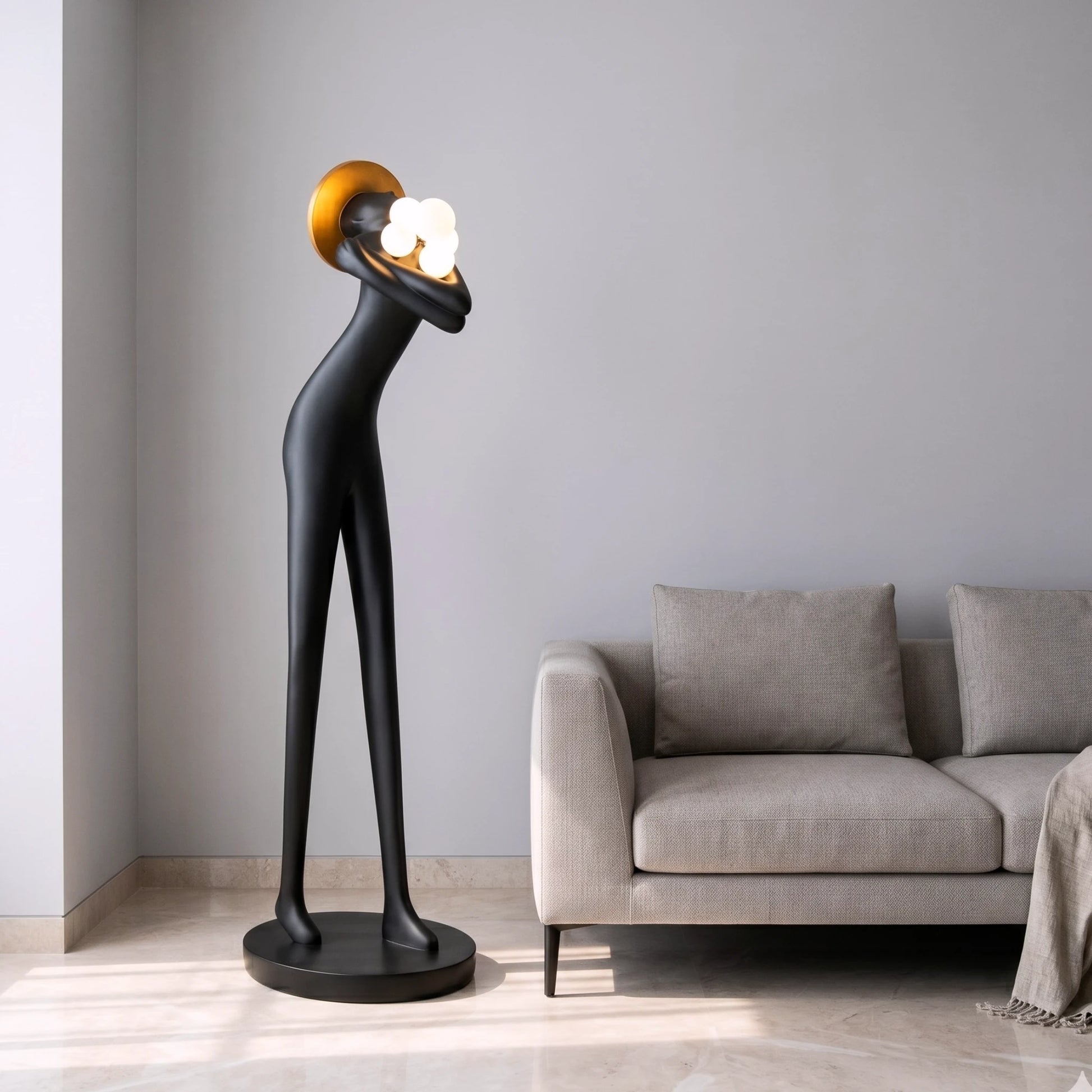 Eternal Embrace lamp, white globes, lifestyle