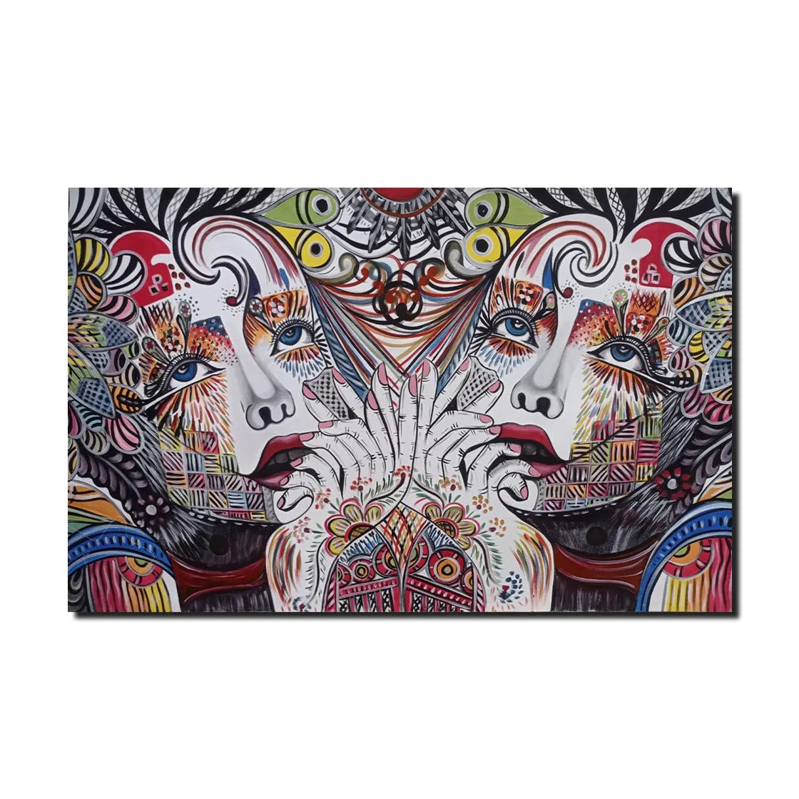 Modern abstract face painting styled as statement wall decor