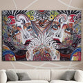 Vibrant contemporary artwork with abstract faces and patterns