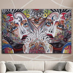 Vibrant contemporary artwork with abstract faces and patterns